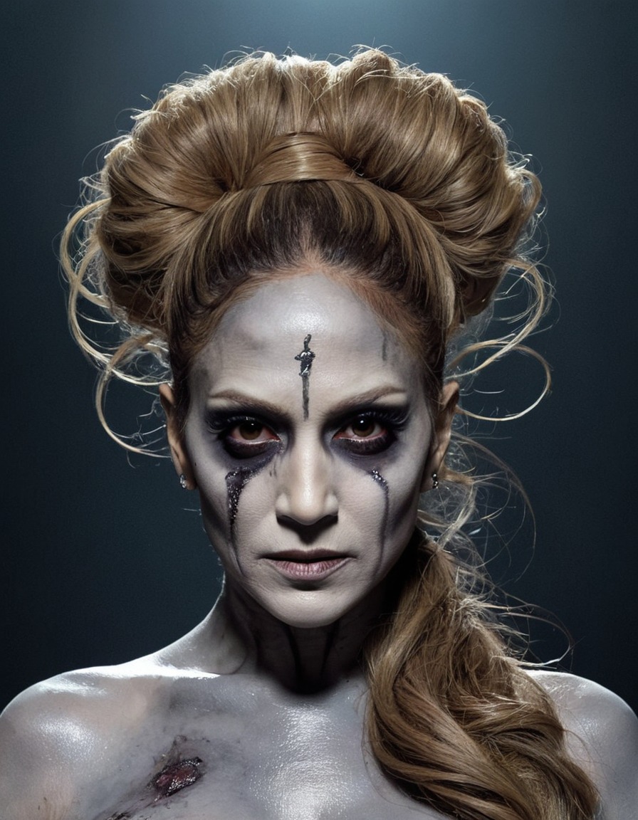 jennifer lopez, style, glamour, makeup, hairstyle, zombie, transformation, celebrities