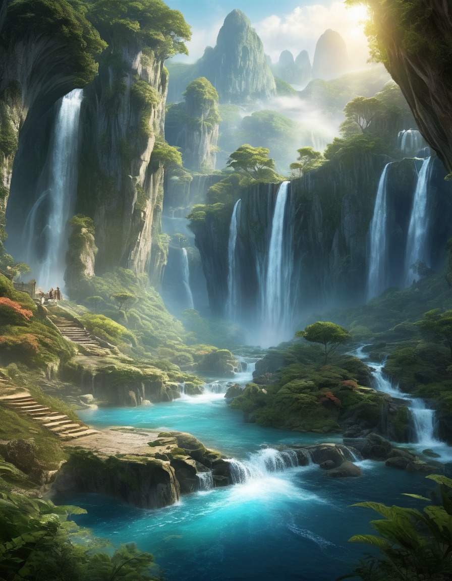 nature, hidden valley, waterfalls, fairies, fantastic