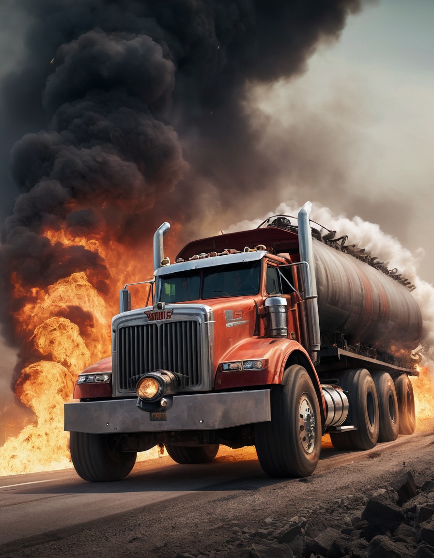 warrior, tanker truck, flames, smoke, mad max