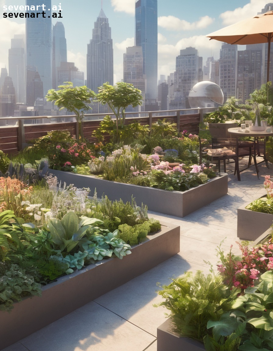 rooftop garden, urban oasis, city retreat, relaxation, urban green space, modern city, city