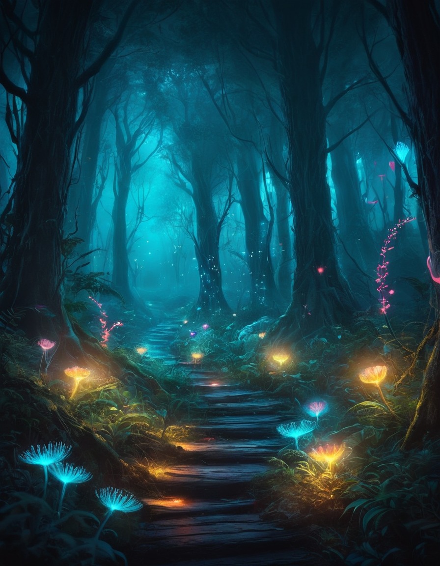 fantasy, mystical, bioluminescent, creatures, forest, fantastic