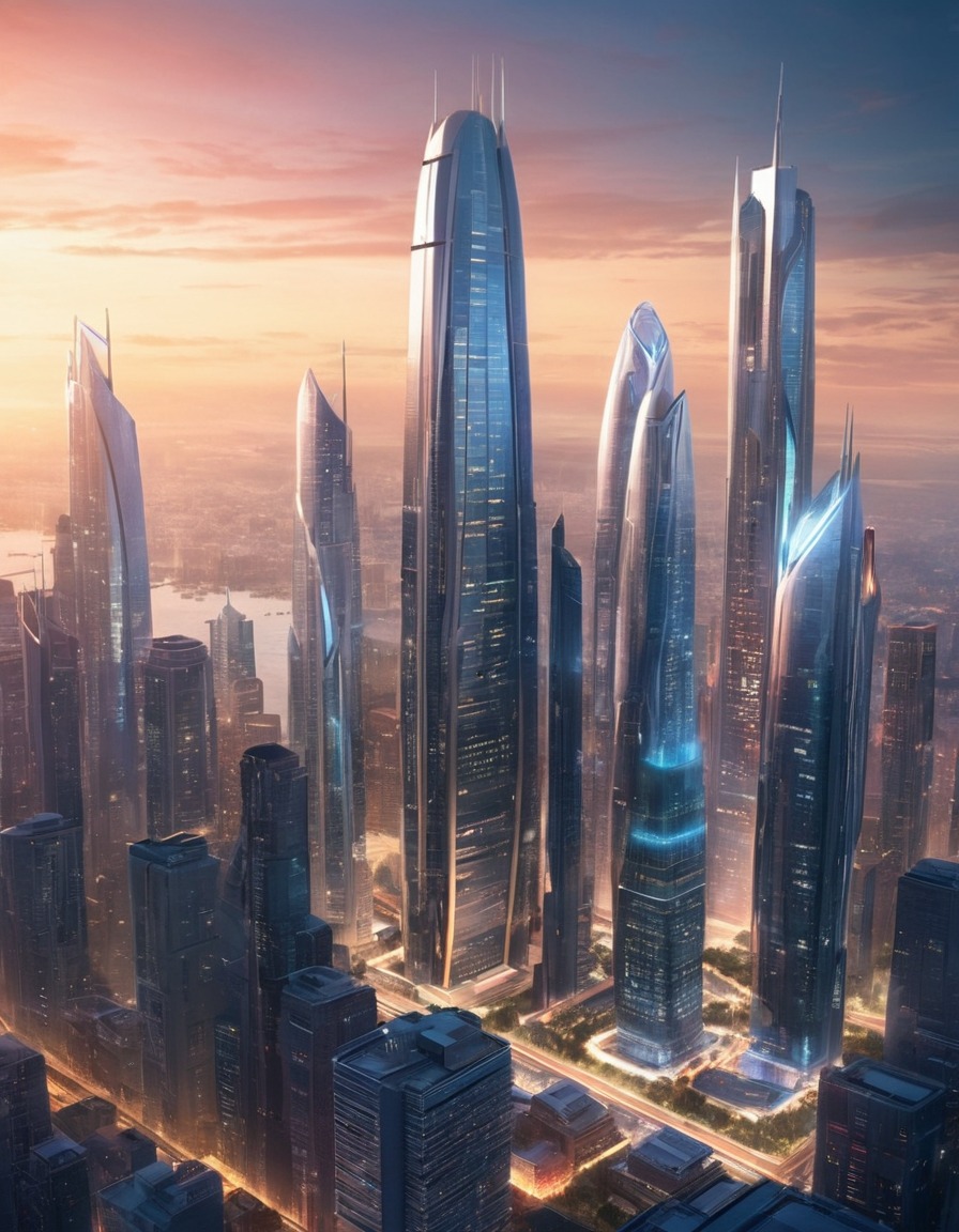 futuristic, cityscape, skyscrapers, glass architecture, architecture