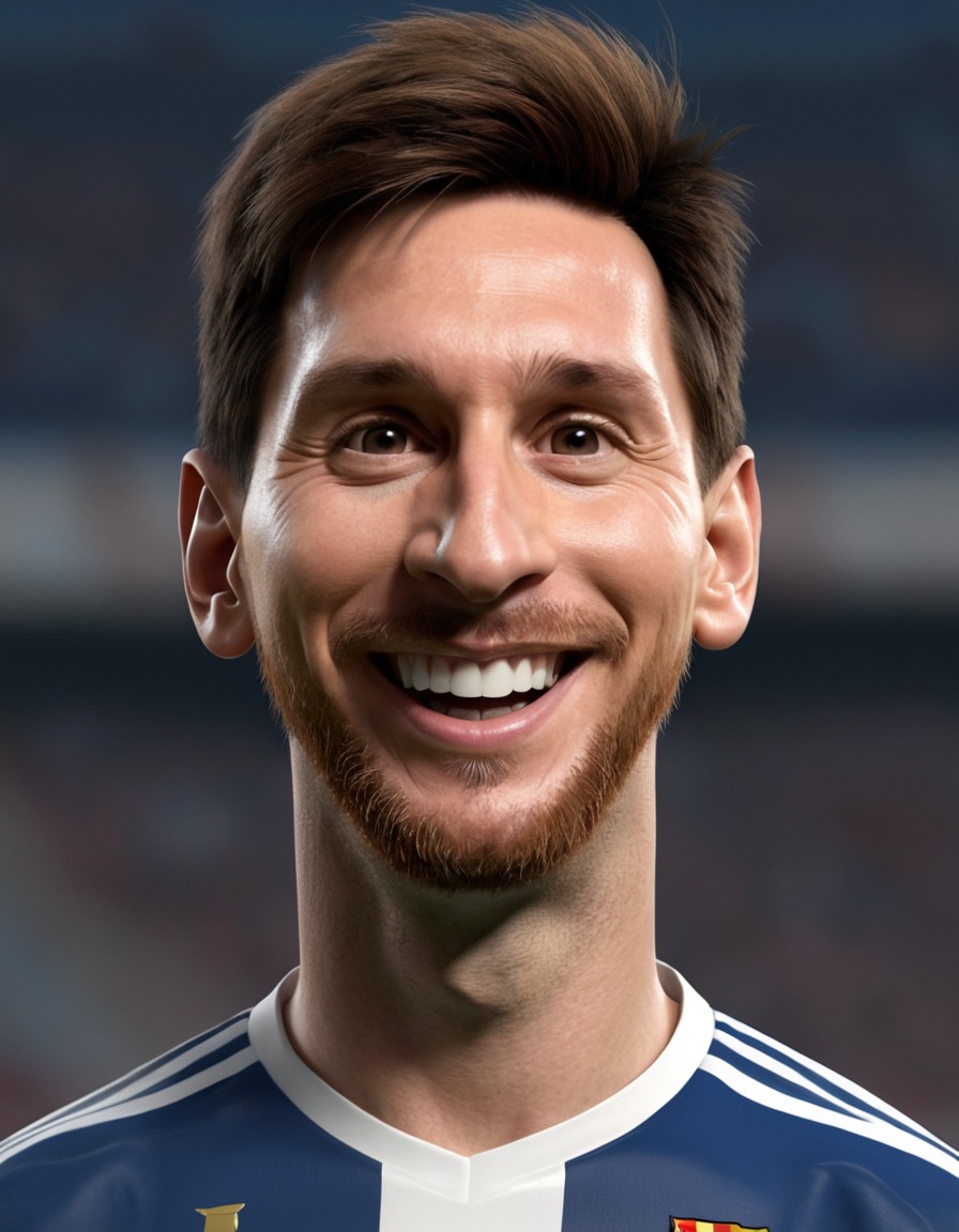 lionel messi, soccer player, big head, crazy smile, caricature, argentinian, barcelona fc