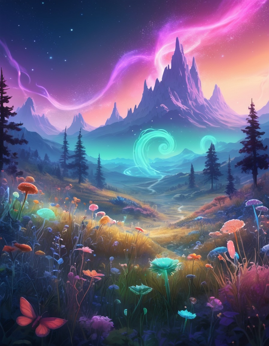 nature, fantasy, meadow, whimsical, aurora, fantastic