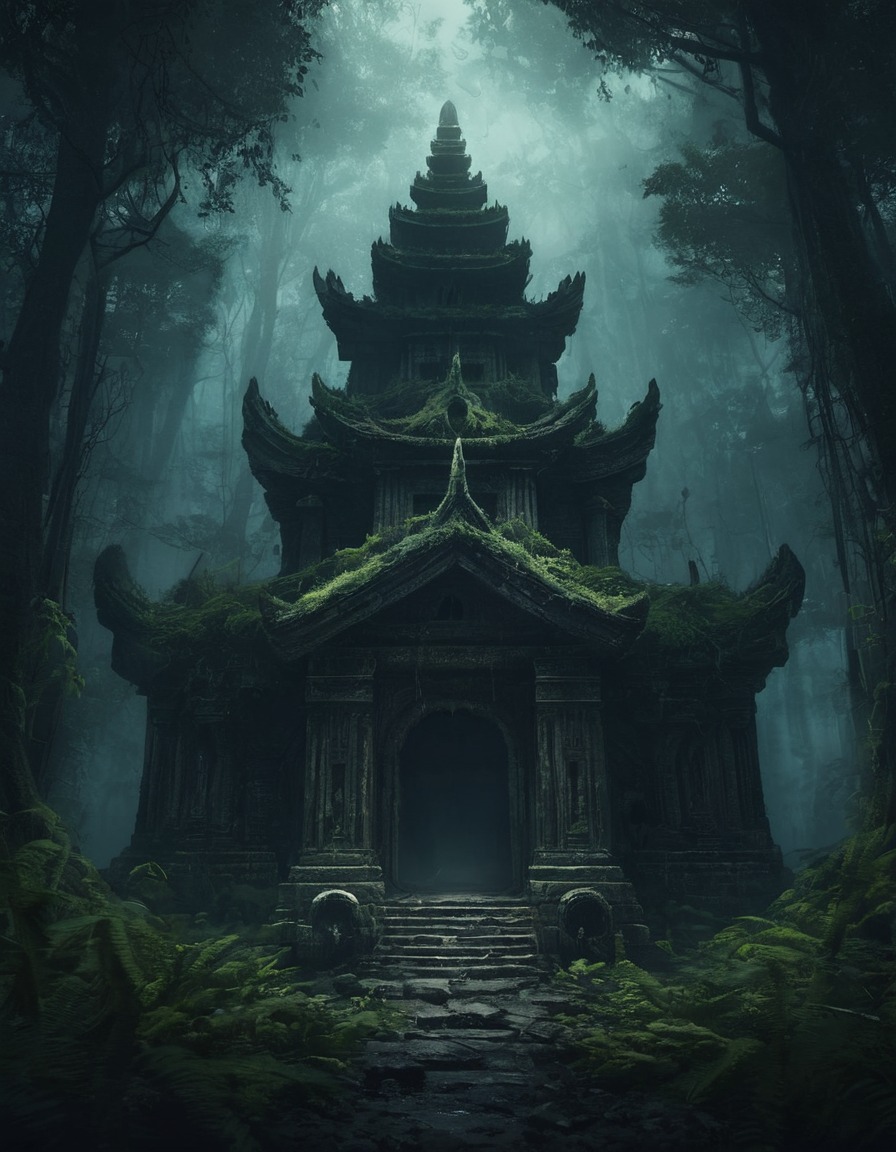 forest, temple, forgotten, mysterious, ancient, lovecraft, howard lovecraft