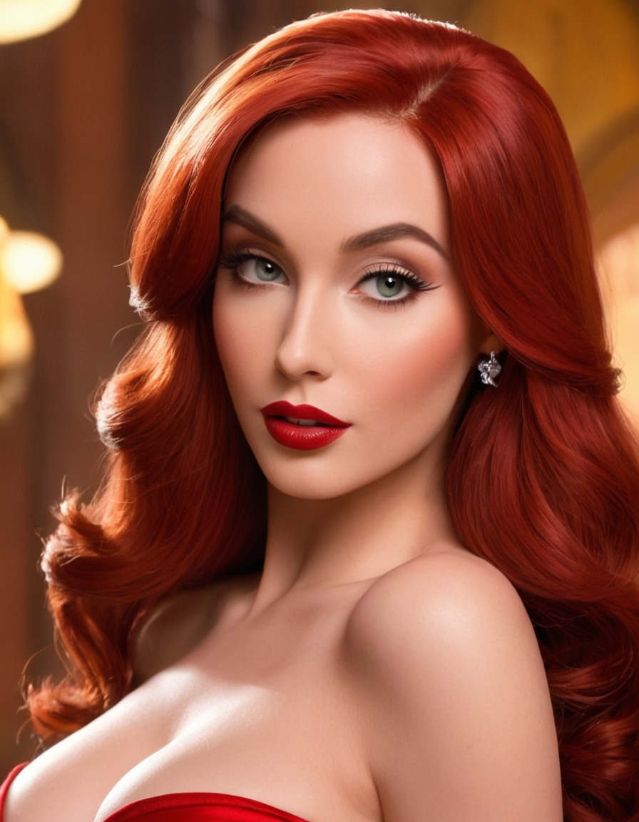 jessica rabbit, who framed roger rabbit, cartoon character, femme fatale, vivacious personality, beautiful woman, hollywood glamour