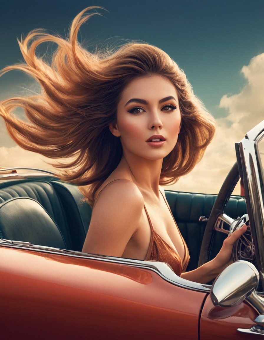 vintage car, lady, sexy pose, beauty, wind, fashion, stylish, sexy