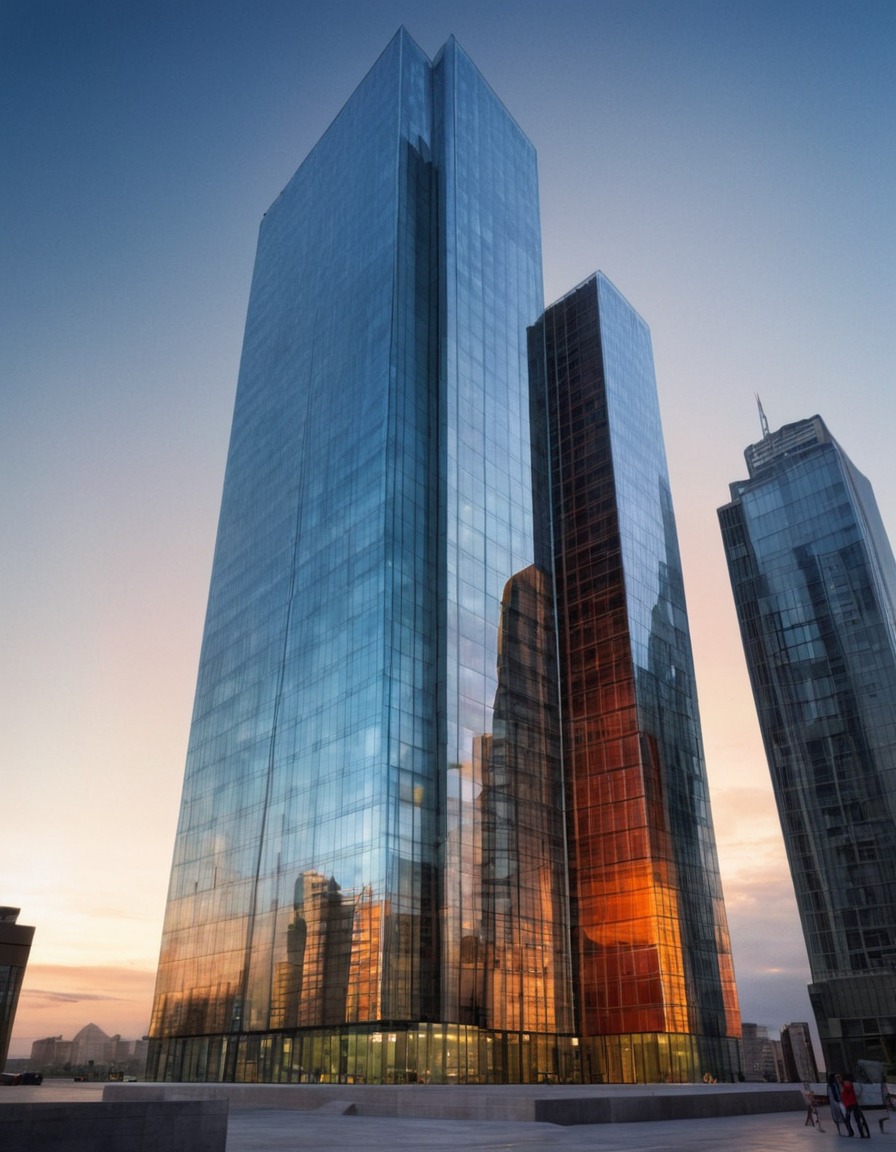 skyscraper, modern architecture, glass building, reflection