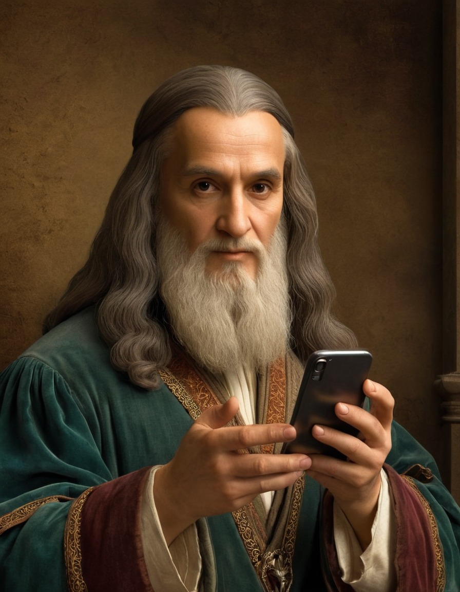 leonardo da vinci, smartphone, technology, historical figure