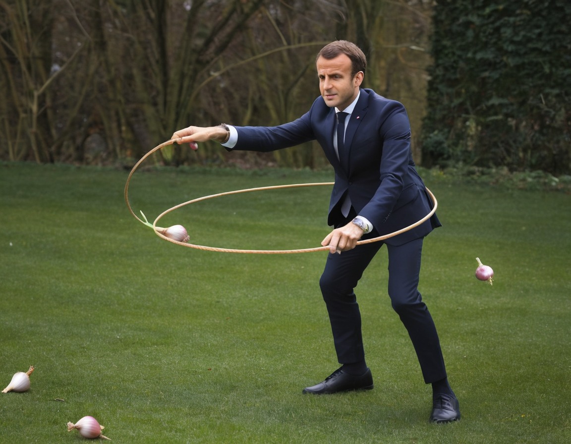 emmanuel macron, hula hoop, onions, struggle, determination, france