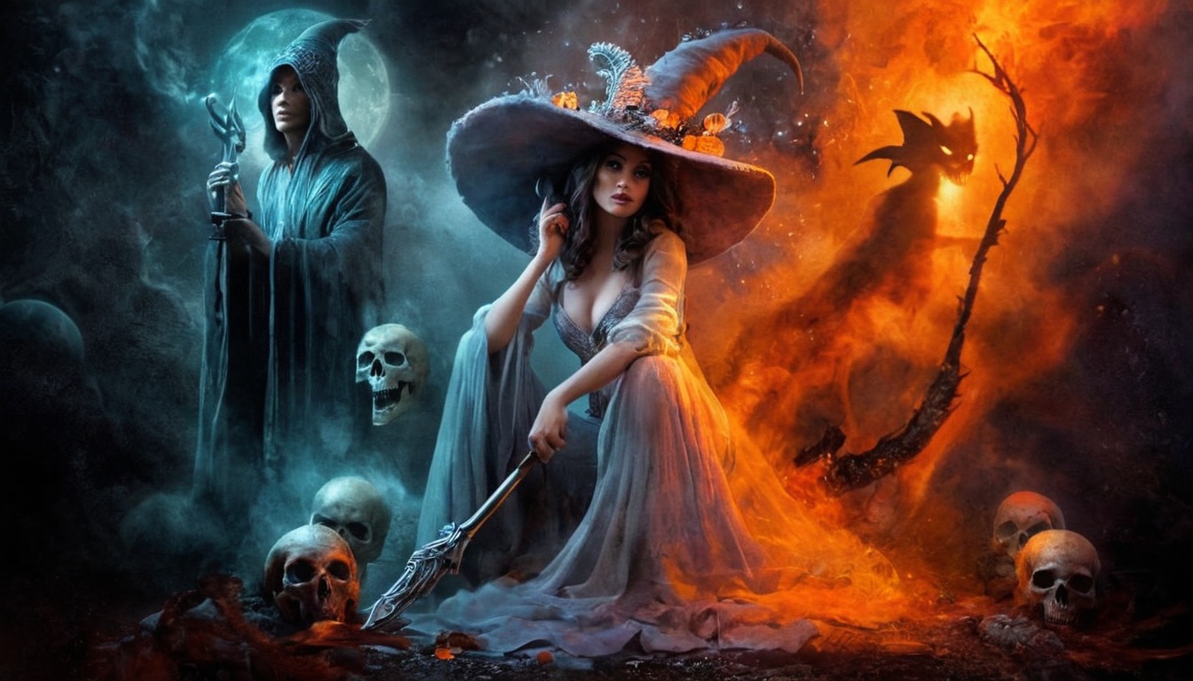 magic, fantasyart, witch, sorceress, ghost, spooky, halloween, digitalart, horror, gothic, skull, cemetery, characterdesign, fantasycharacter, wallpaper, 2danimation, adoptables, conceptdesign, darkfairytales, fashiondesign, 3dartwork, designcharacter, illustrationconcept, designforsale, artworkdigital, conceptartcharacter