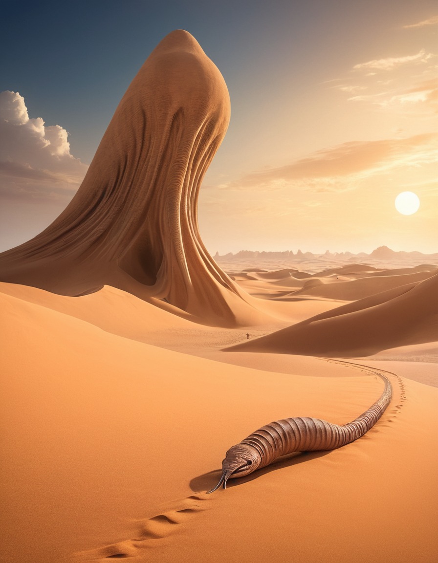 alien, desert landscape, sand dunes, giant creatures, extraterrestrial, aliens