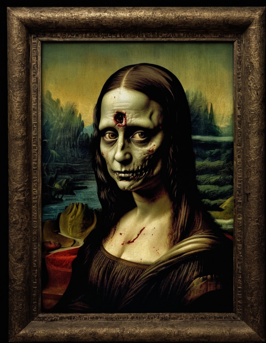 art, mona lisa, leonardo da vinci, painting, reimagined, zombie