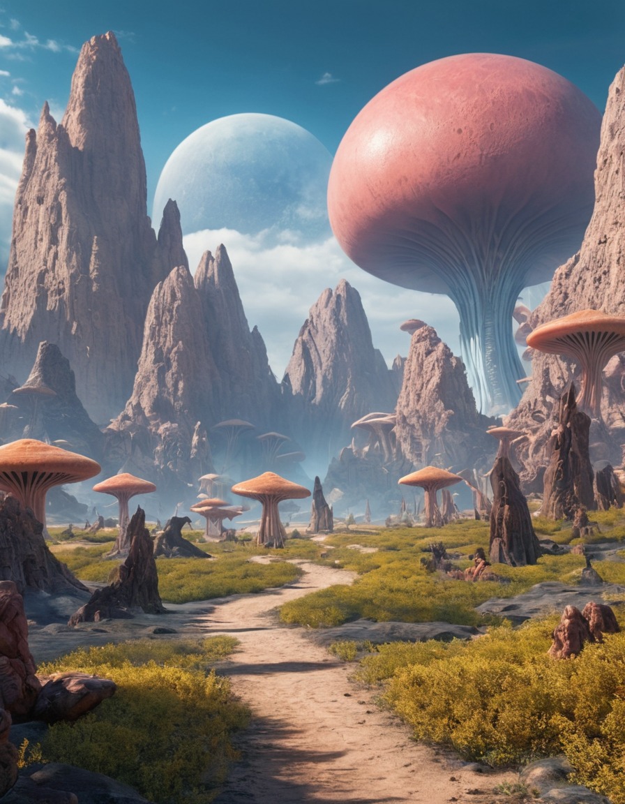 alien landscape, otherworldly beings, science fiction, extraterrestrial life