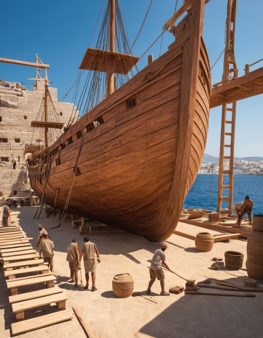 craftsmen, wooden ship, shipyard, ancient greece, 400 bc, ancient craftsmen, maritime industry