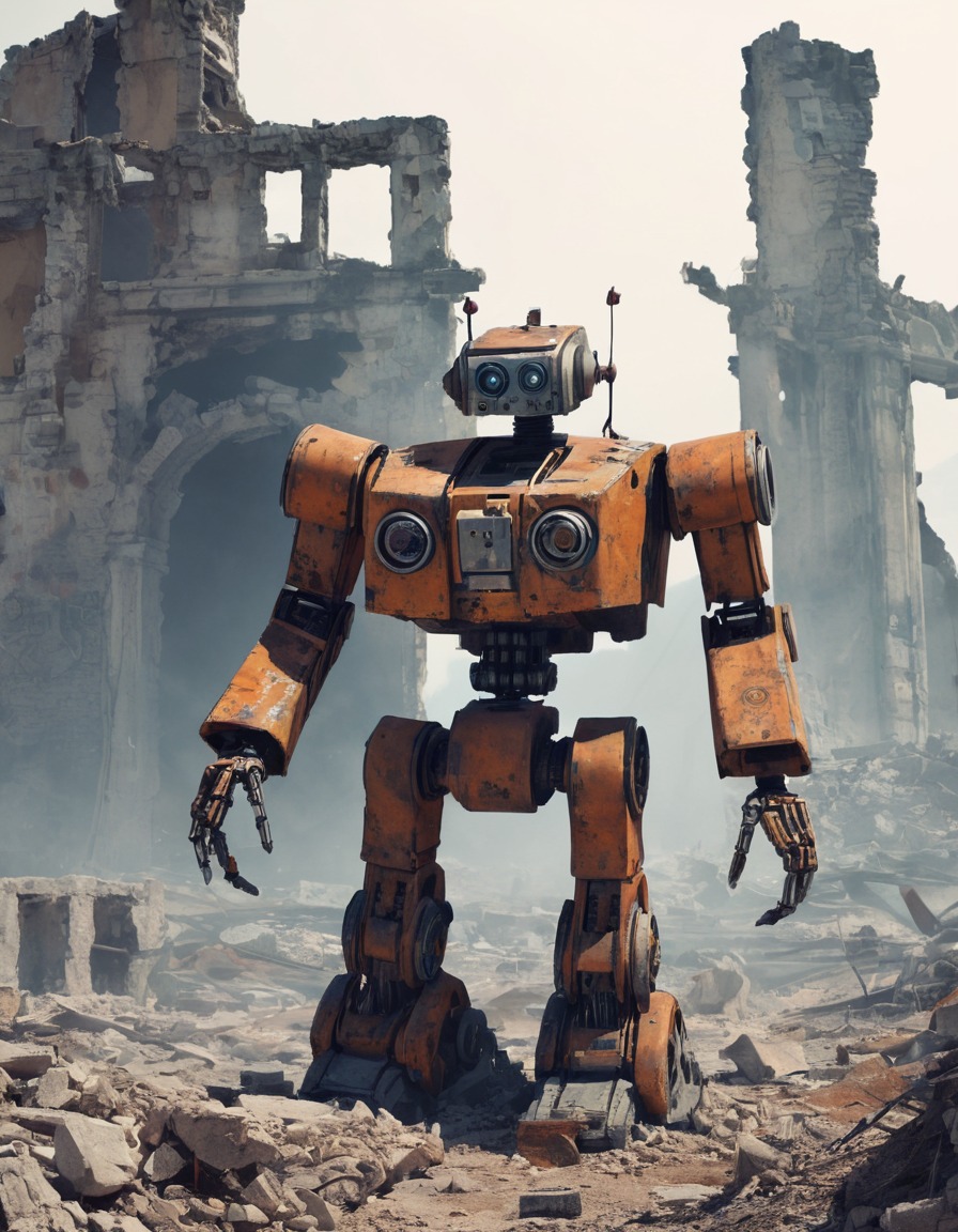 rusty, old, robot, ruins, destruction, fallout, games, tv shows, amazon prime