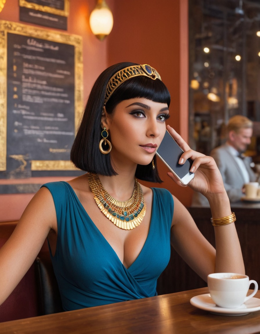 cleopatra, coffee shop, espresso, ancient egypt, smartphone, royalty