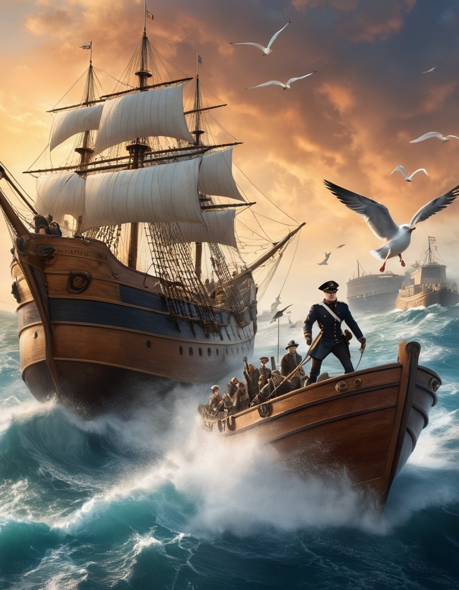 captain smollett, ship, steering, seagulls, adventure, escape, books