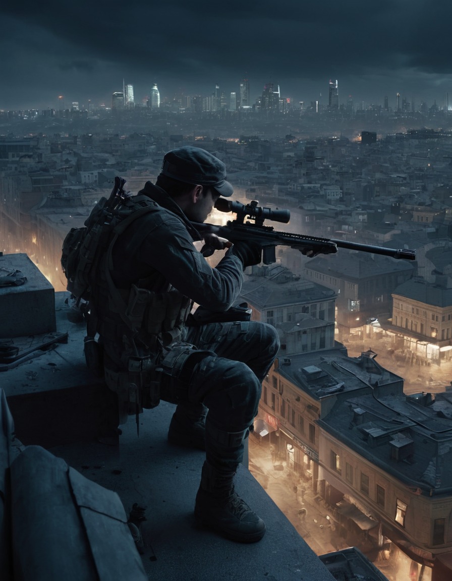 sniper, rooftop, city square, urban warfare, war, usa