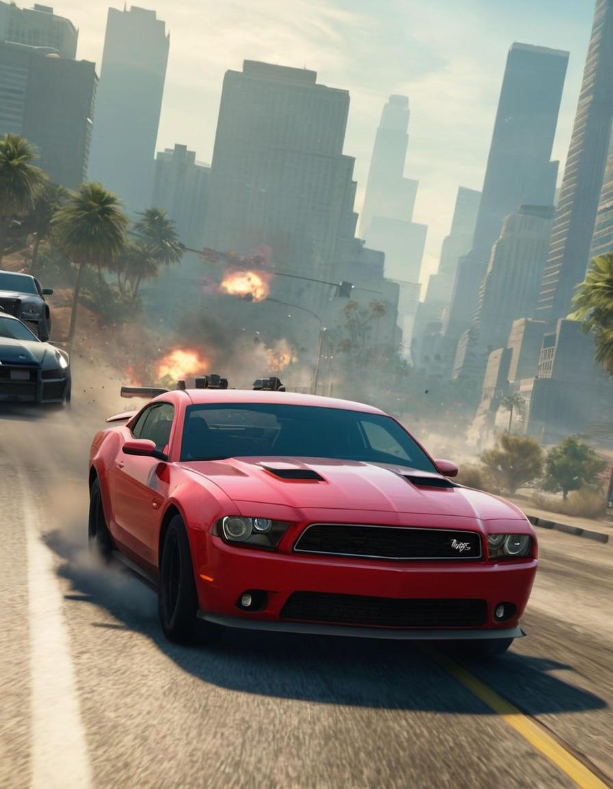 action, thriller, gta v, car chase, fast-paced, adrenaline rush, computer games