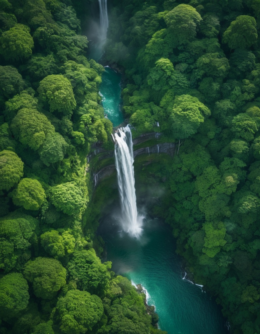 nature, water, waterfall, aerial view, landscape