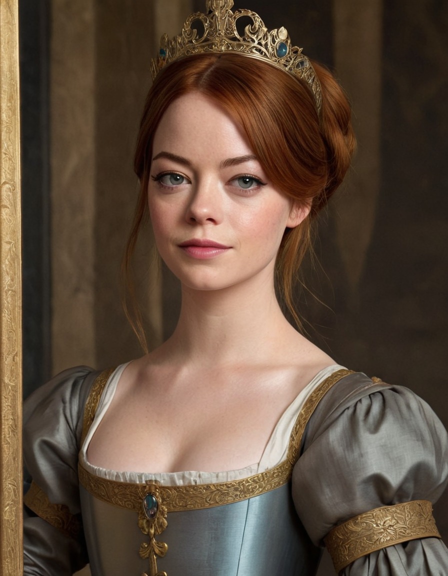 emma stone, medieval, artist, painting, portrait, noblewoman