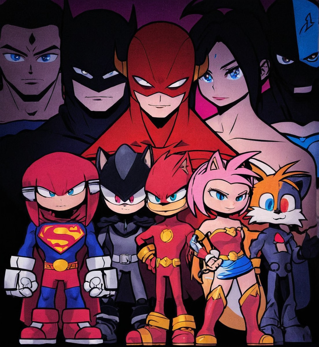 amyrosethehedgehog, batman, cyborg, flash, shadowthehedgehog, sonicfanart, sonicthehedgehog, sonicthehedgehogfanart, superman, tailsmilesprower, wonderwoman, shadowthehedgehogfanart, shadowthehedgehogsonic, dcxsonic