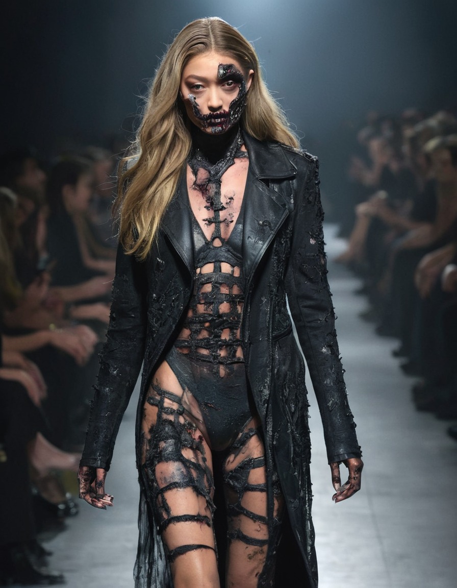 gigi hadid, runway, fashion show, zombie makeup, zombie, celebrities