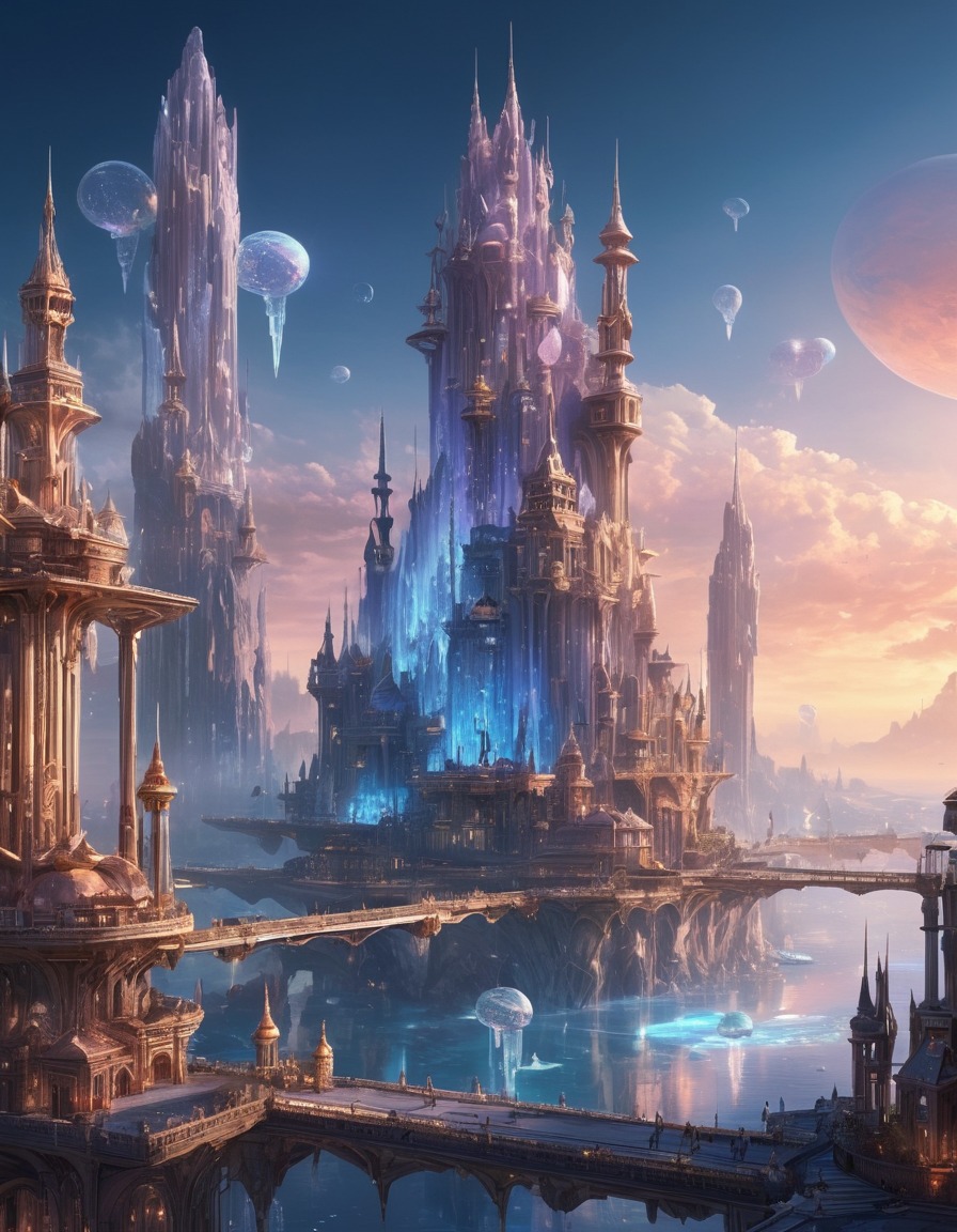 fantasy, cityscape, crystals, futuristic, otherworldly, extraterrestrial, aliens