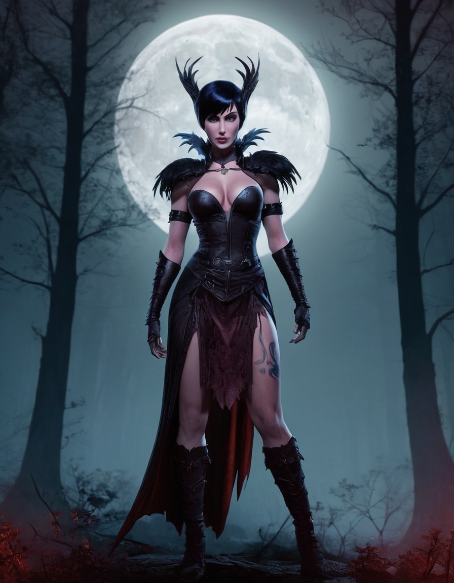 morrigan, dragon age, origins, fantasy, video game, character portrait, night scene, games, dark