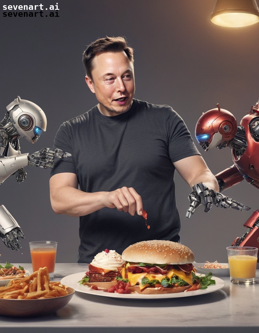 elon musk, robots, food fight, playful, technology, elonmusk, musk