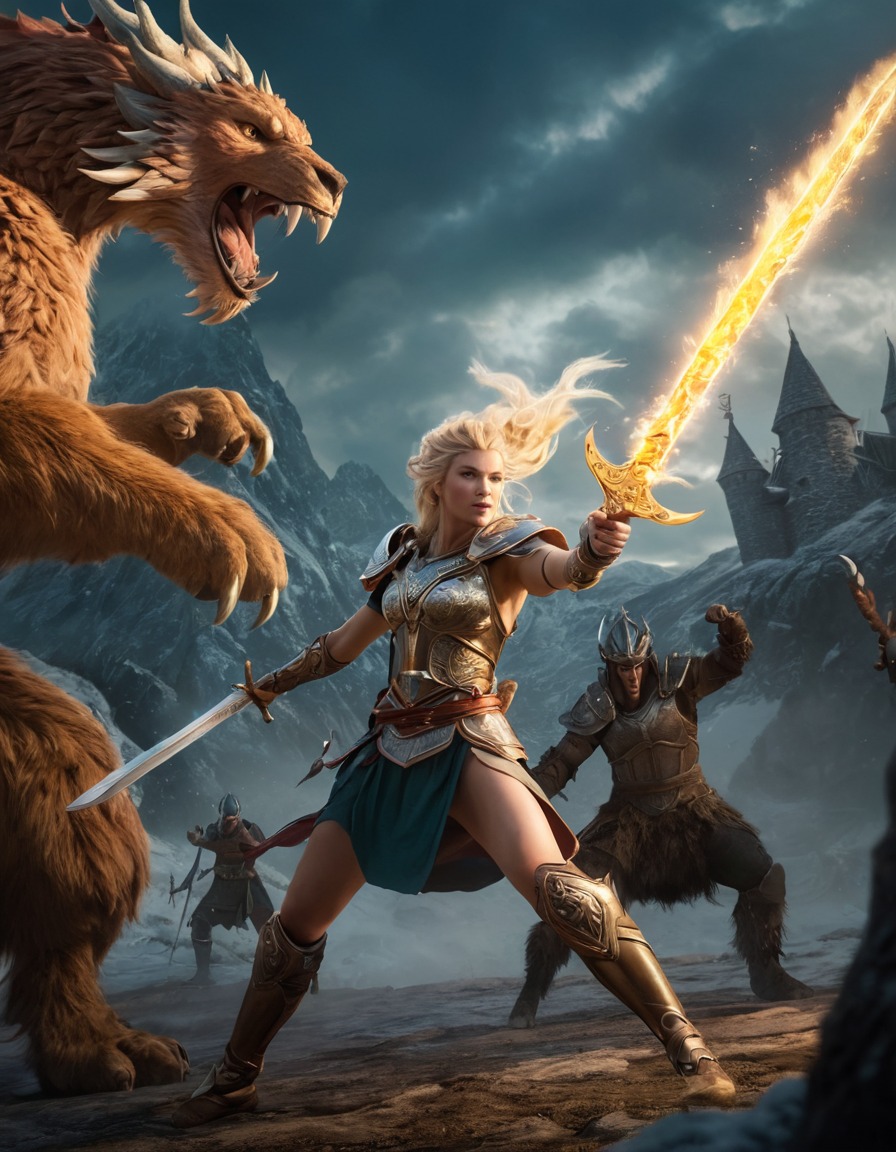 freyja, norse mythology, goddess, battle, monsters, epic, combat