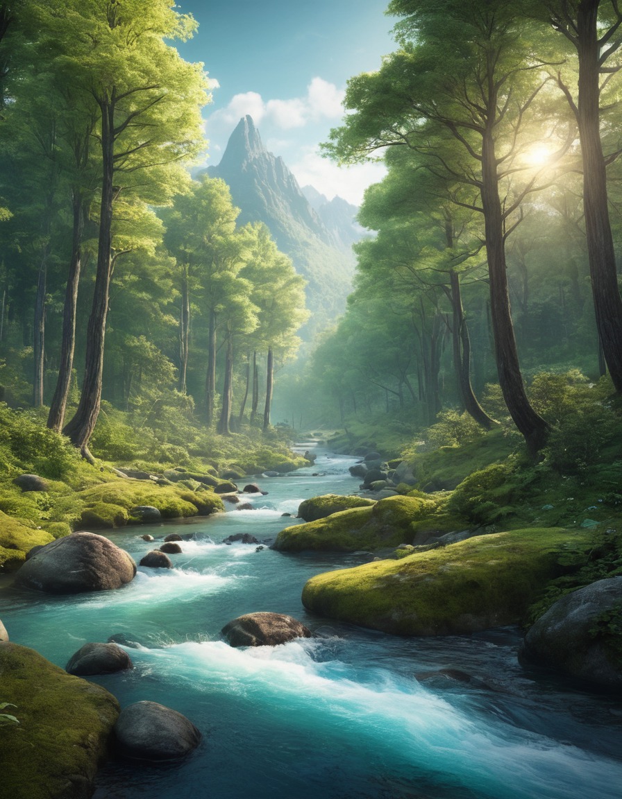 nature, forest, river, trees, serenity