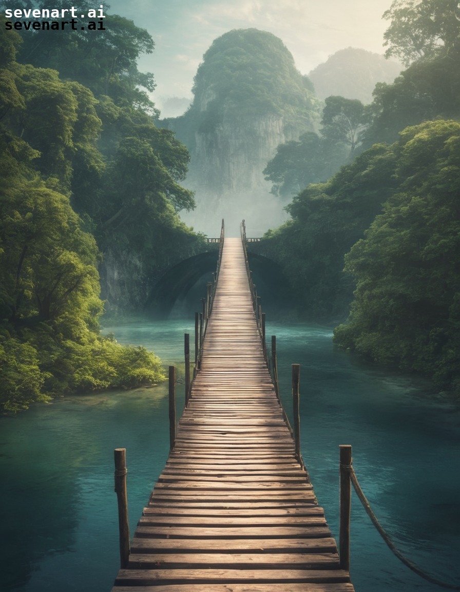 bridge, river, serene, landscape, nature