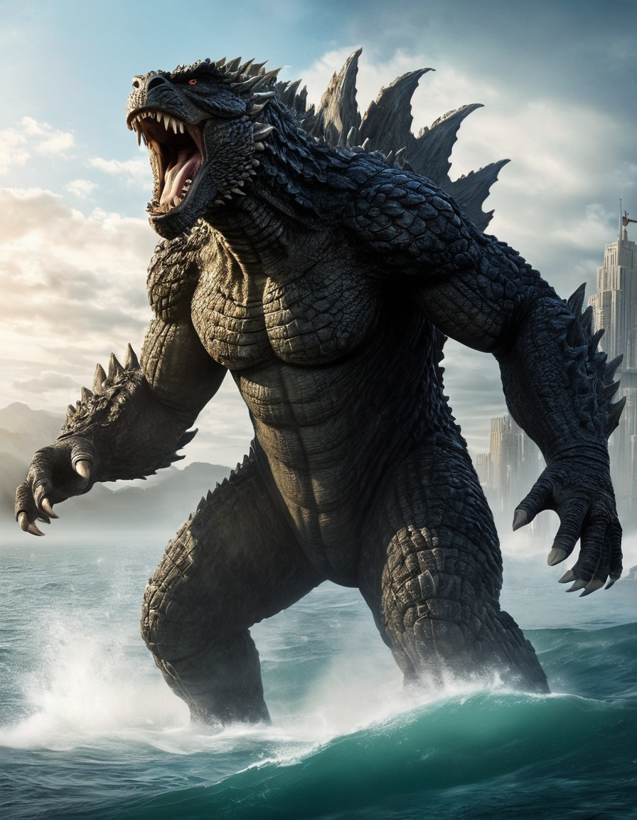 godzilla, king kong, monster, kaiju, battle, ocean, showdown, kong