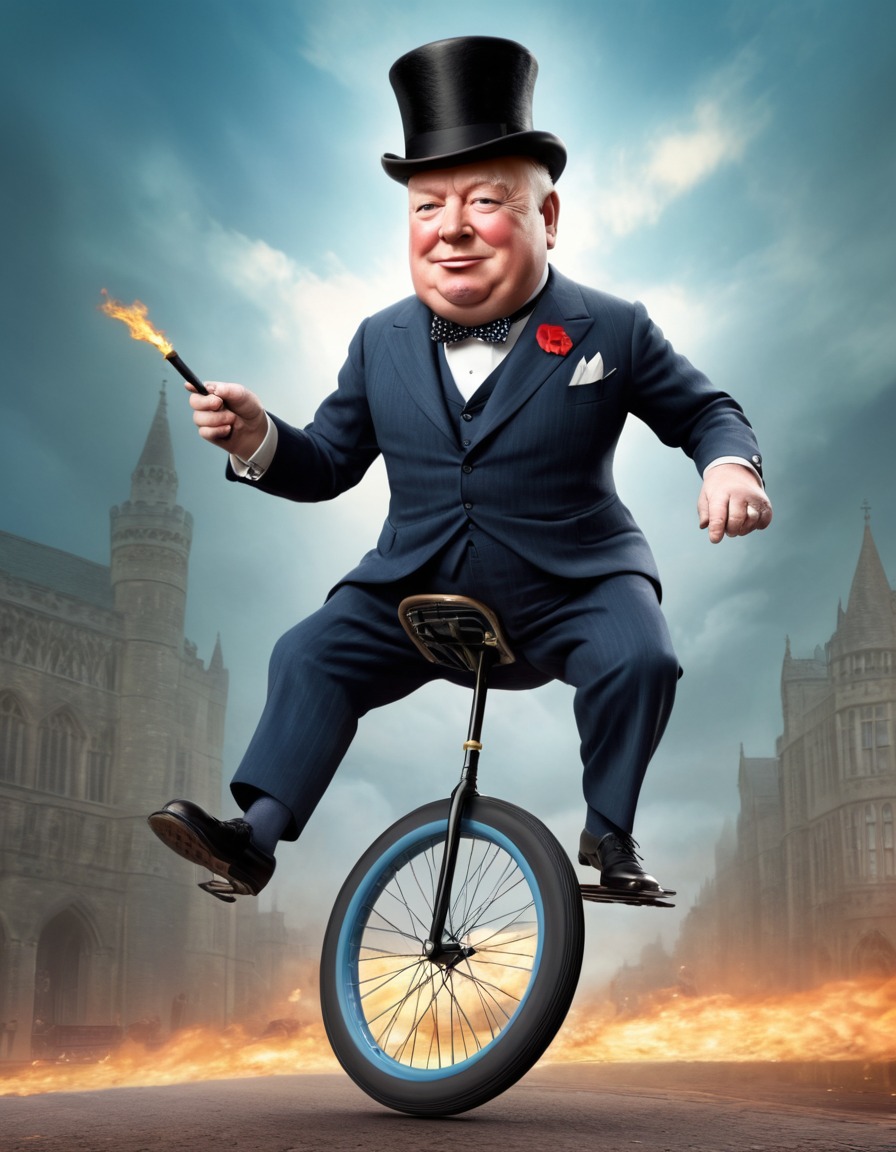 winston churchill, caricature, unicycle, funny