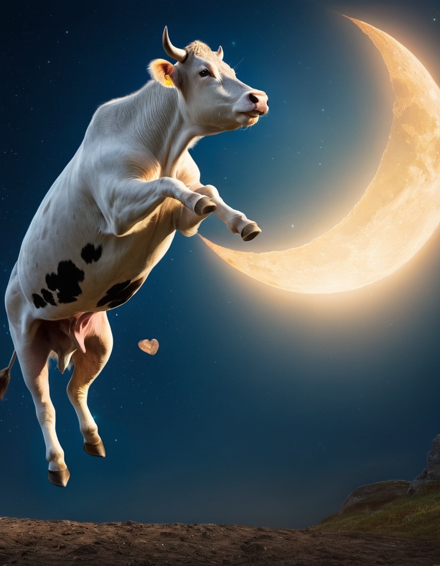 cow, moon, nursery rhyme, fantasy, weird, imagination