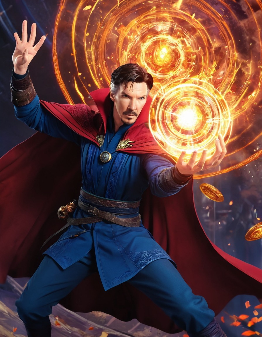 doctor strange, spell casting, dimension bending, battle, super hero, marvel comics, anime, marvel