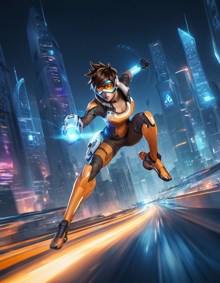 futuristic, cityscape, night, speed, tracer, games, girls from games