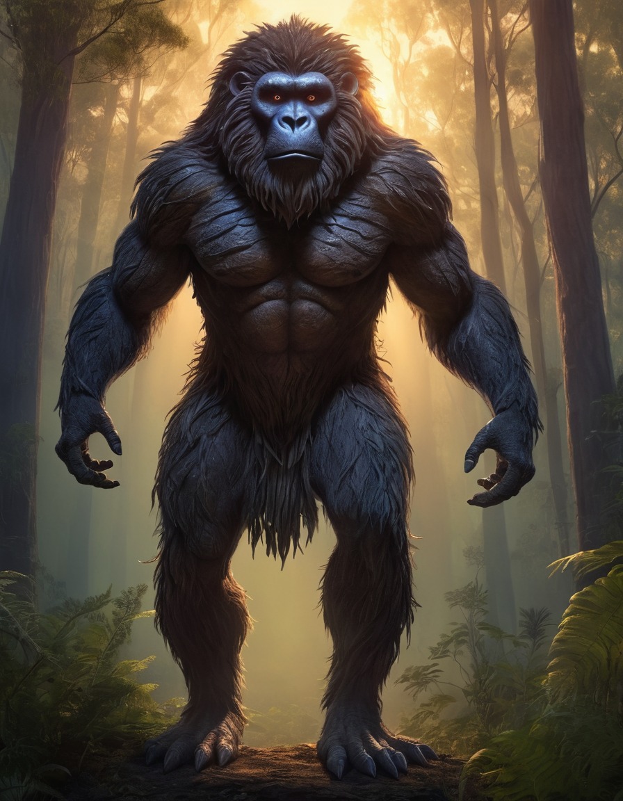 australia, yowie, aboriginal mythology, mythical creature, forest, dusk