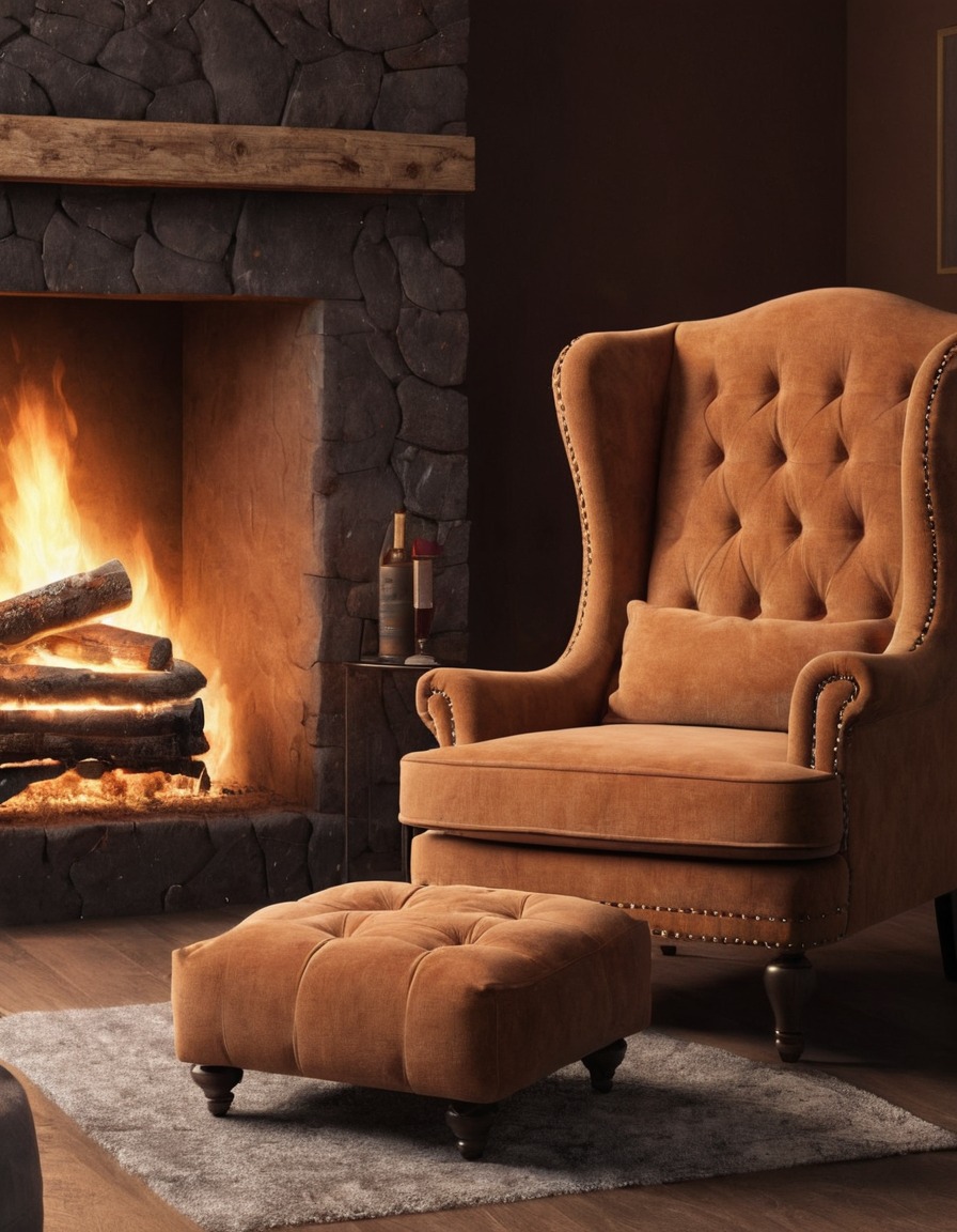 fireplace, armchair, cozy, comfort, home, interior