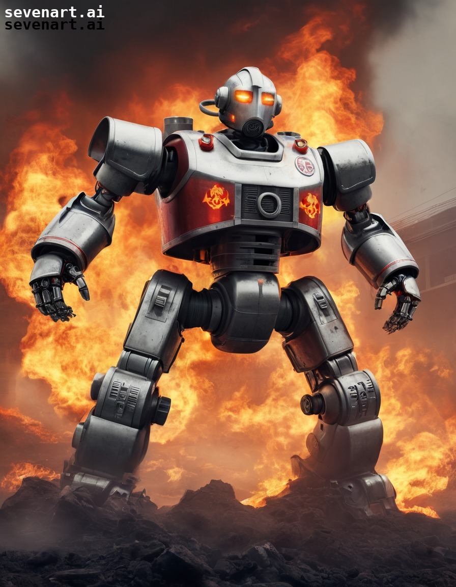 robot, firefighter, brave, flames, emergency, robots