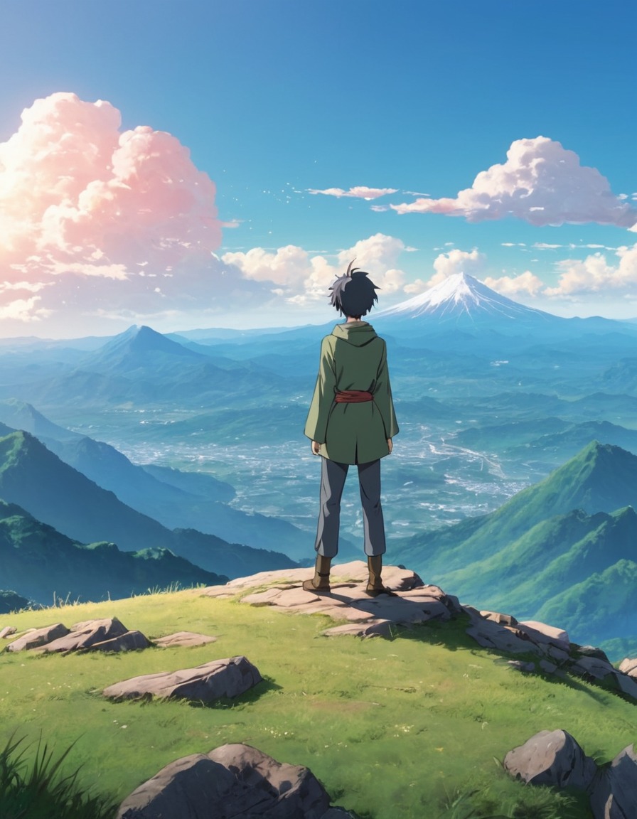 nature, mountain, solitude, adventure, exploration, anime