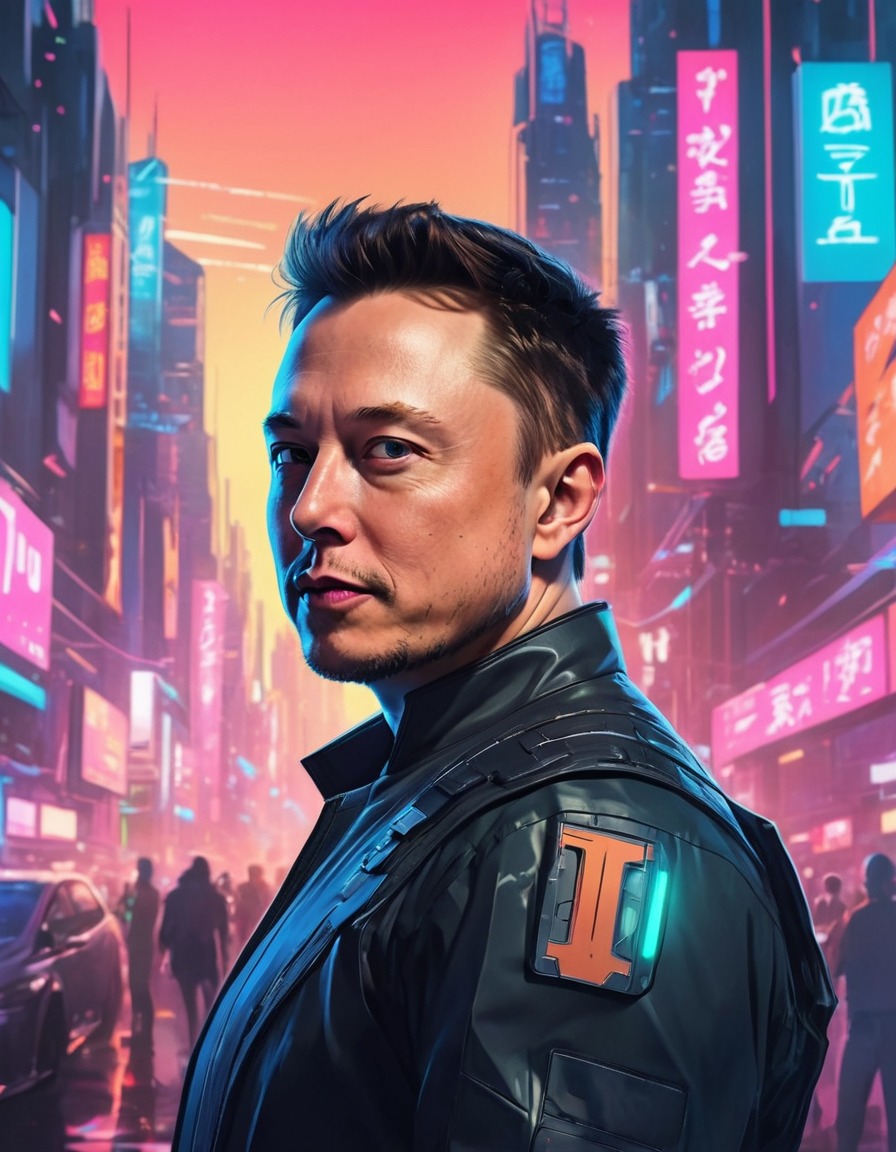 elon musk, anime, cyberpunk, future, technology