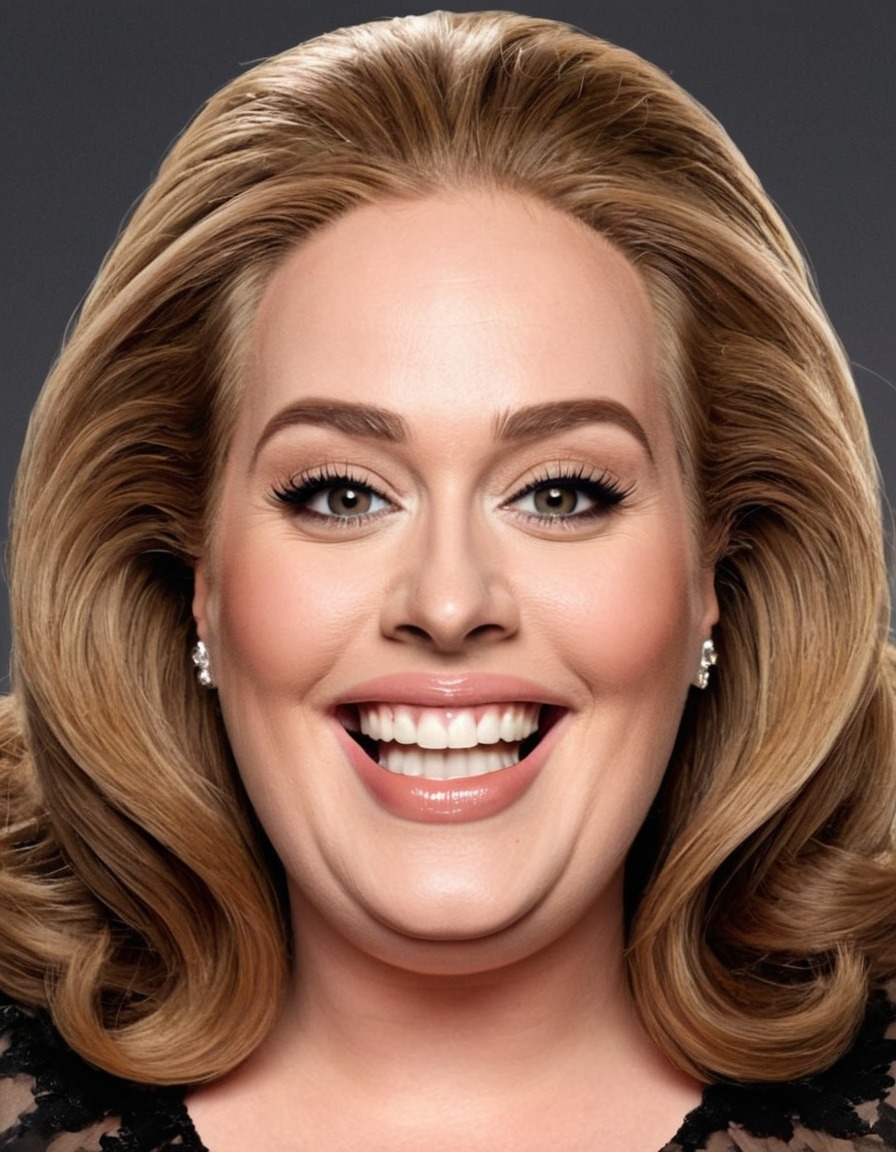 adele, singer, caricature, big head, crazy smile