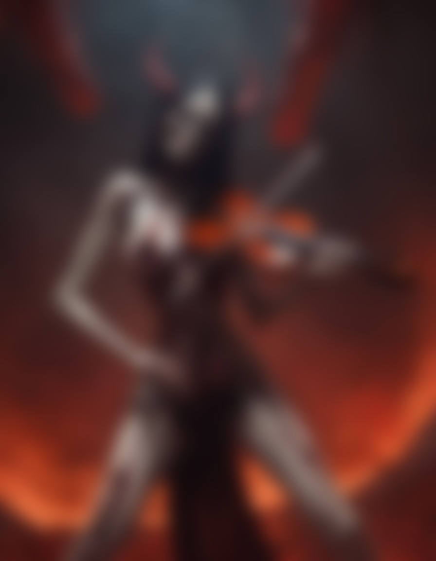 hell, demons, violin, bones, music, haunting, fire, demon, sexy, nsfw, ai, aiart, art, digitalart