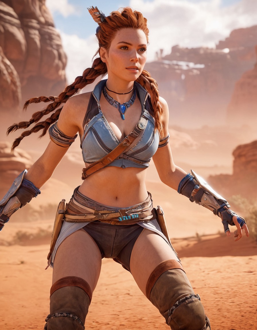 aloy, horizon zero dawn, video games, action-adventure, protagonist, combat, futuristic setting