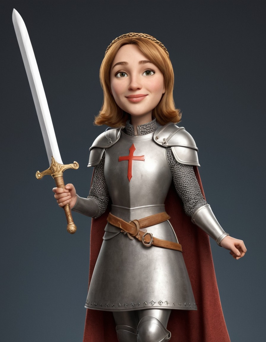 joan of arc, caricature, modern clothing, baguette, humor, funny