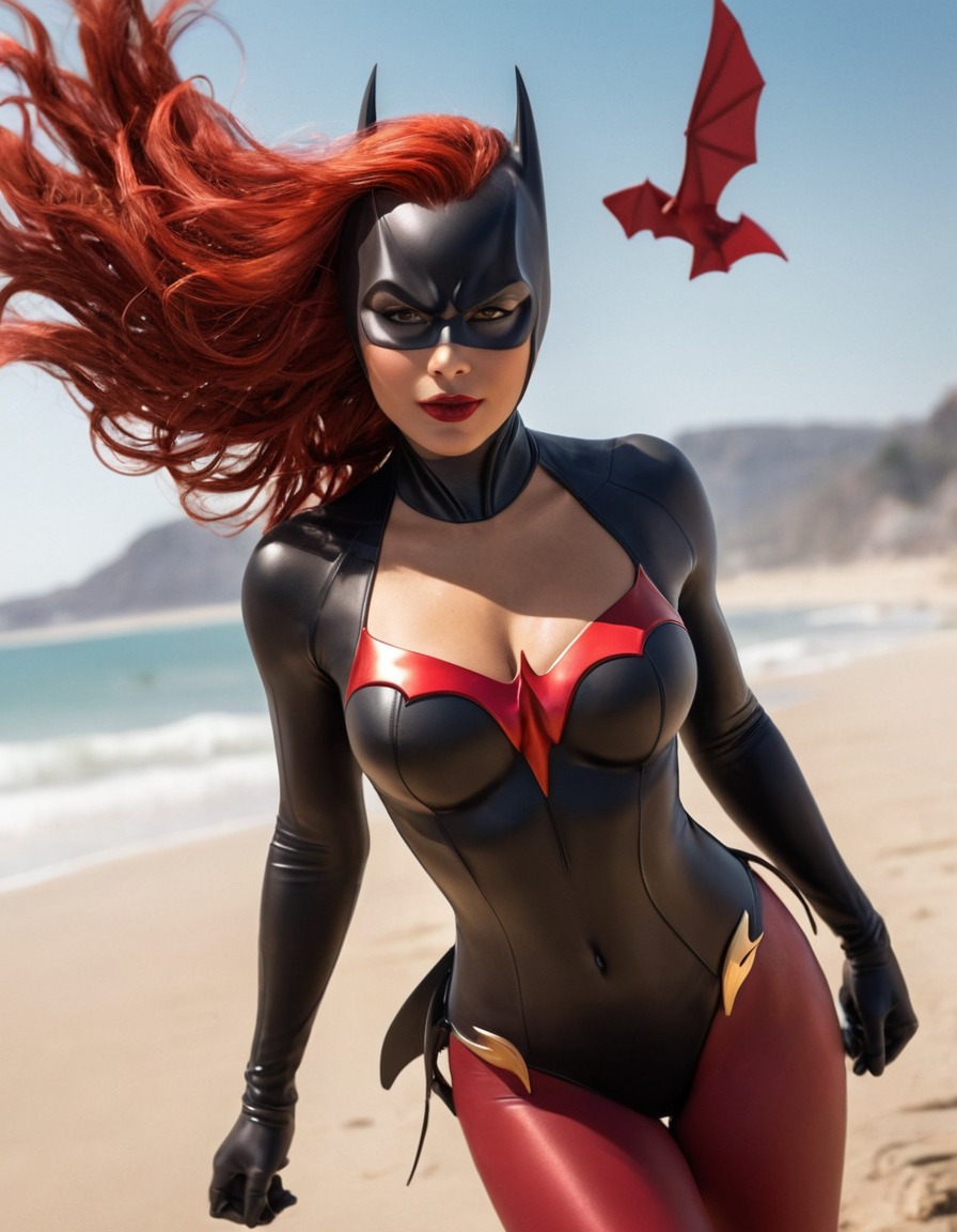 beach, swimsuit, superhero, batwoman, dc comics, fashion, outdoors