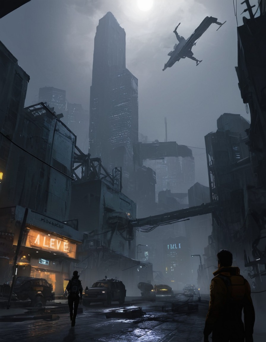 futuristic, cityscape, science fiction, character exploration, dystopian, games, girls from games